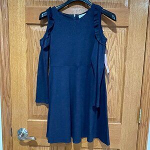 LAVENDER BY US ANGELS Girls 14 Navy Blue Sparkle Cold Shoulder Long Sleeve Dress